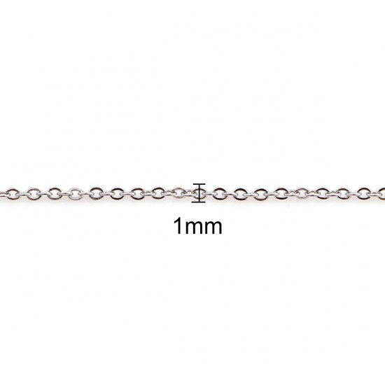 Picture of 304 Stainless Steel Link Cable Chain Necklace Silver Tone 44cm(17 3/8") long, Chain Size: 2x1mm( 1/8" x1mm), 5 PCs