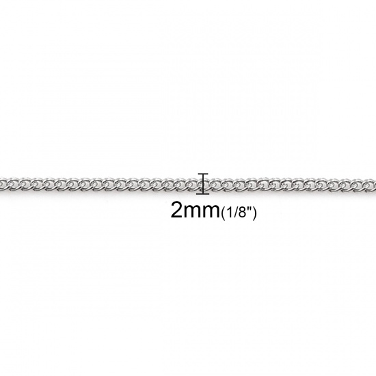 Picture of 304 Stainless Steel Link Curb Chain Necklace Silver Tone 43.5cm(17 1/8") long, Chain Size: 2x2mm, 5 PCs