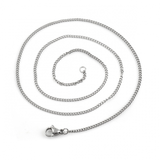 Picture of 304 Stainless Steel Link Curb Chain Necklace Silver Tone 48.5cm(19 1/8") long, Chain Size: 2x2mm, 5 PCs