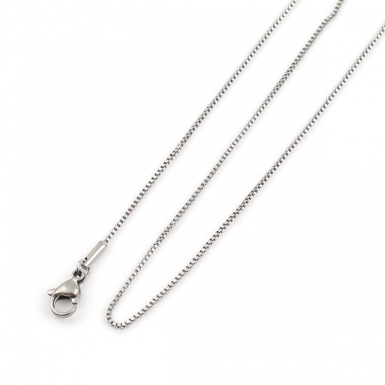 Picture of 304 Stainless Steel Box Chain Necklace Silver Tone 44cm(17 3/8") long, Chain Size: 1x1mm, 5 PCs