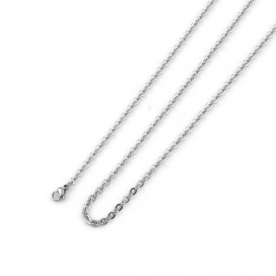 Picture of 304 Stainless Steel Link Cable Chain Necklace Silver Tone 58cm(22 7/8") long, Chain Size: 4x3mm( 1/8" x 1/8"), 5 PCs