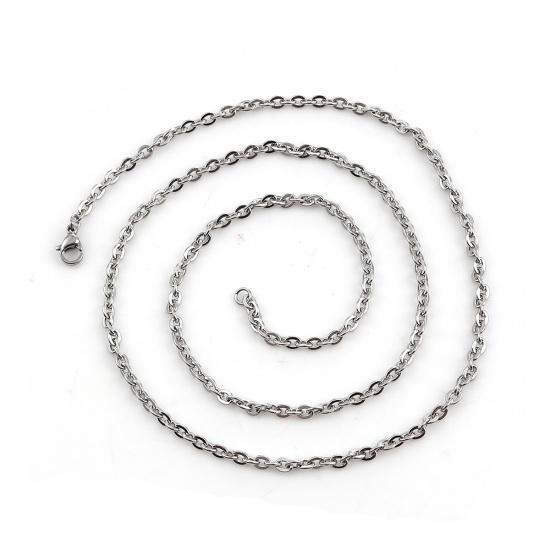 Picture of 304 Stainless Steel Link Cable Chain Necklace Silver Tone 58cm(22 7/8") long, Chain Size: 4x3mm( 1/8" x 1/8"), 5 PCs