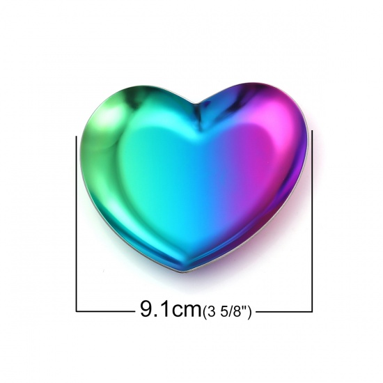 Picture of Stainless Steel Ring Dish Jewelry Displays Heart Multicolor 91mm(3 5/8") x 88mm(3 4/8") , 1 Piece