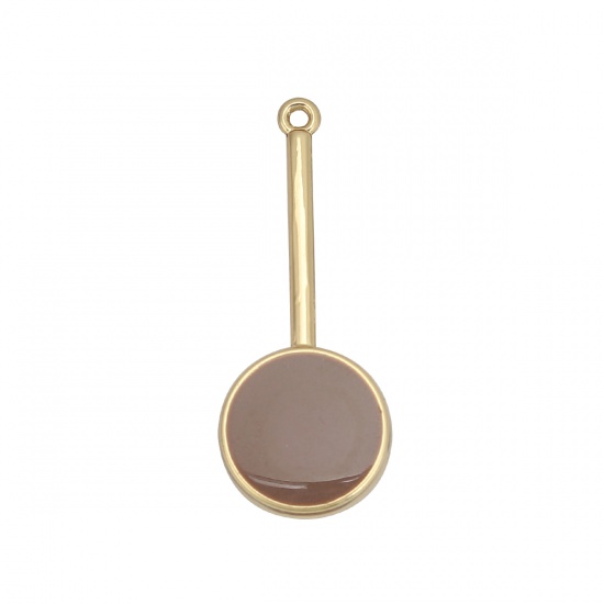 Picture of Zinc Based Alloy Pendants Round Gold Plated Coffee Full Enamel 33mm(1 2/8") x 13mm( 4/8"), 10 PCs