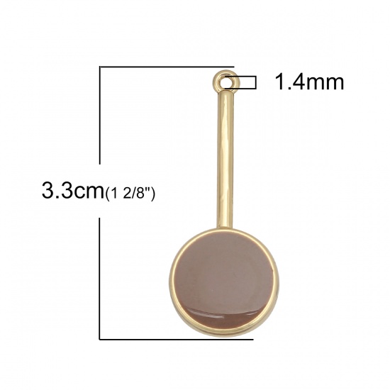 Picture of Zinc Based Alloy Pendants Round Gold Plated Coffee Full Enamel 33mm(1 2/8") x 13mm( 4/8"), 10 PCs