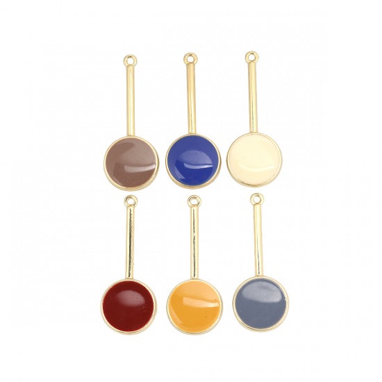 Picture of Zinc Based Alloy Pendants Round Gold Plated Coffee Full Enamel 33mm(1 2/8") x 13mm( 4/8"), 10 PCs