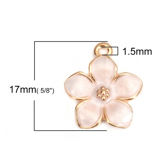 Picture of Zinc Based Alloy Charms Flower Gold Plated White Enamel 17mm( 5/8") x 15mm( 5/8"), 20 PCs