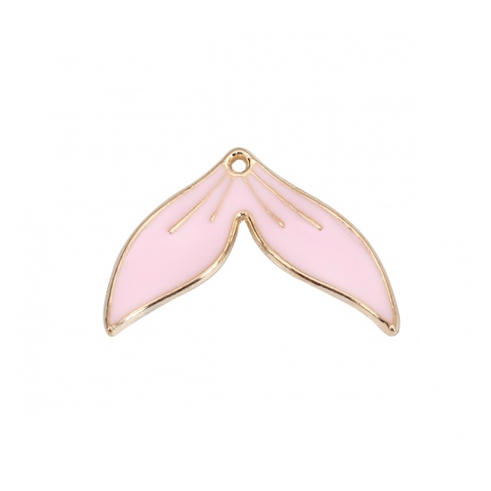 Picture of Zinc Based Alloy Charms Fishtail Gold Plated Pink Enamel 26mm(1") x 18mm( 6/8"), 20 PCs