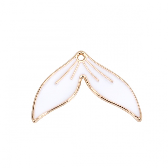 Picture of Zinc Based Alloy Charms Fishtail Gold Plated White Enamel 26mm(1") x 18mm( 6/8"), 20 PCs