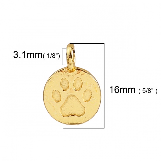 Picture of Zinc Based Alloy Charms Dog's Paw Gold Plated Round 16mm( 5/8") x 11mm( 3/8"), 20 PCs