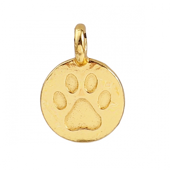 Picture of Zinc Based Alloy Charms Dog's Paw Gold Plated Round 16mm( 5/8") x 11mm( 3/8"), 20 PCs