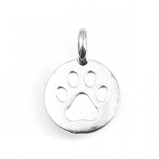 Picture of Zinc Based Alloy Charms Dog's Paw Silver Tone Round 16mm( 5/8") x 11mm( 3/8"), 20 PCs