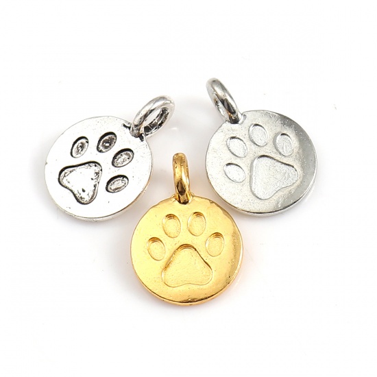 Picture of Zinc Based Alloy Charms Dog's Paw Silver Tone Round 16mm( 5/8") x 11mm( 3/8"), 20 PCs