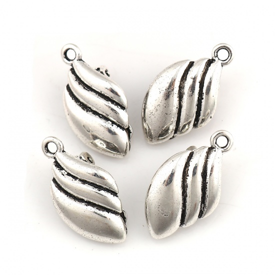 Picture of Zinc Based Alloy Lever Back Clips Earrings Findings Leaf Antique Silver Color W/ Loop 23mm x 13mm, 4 PCs