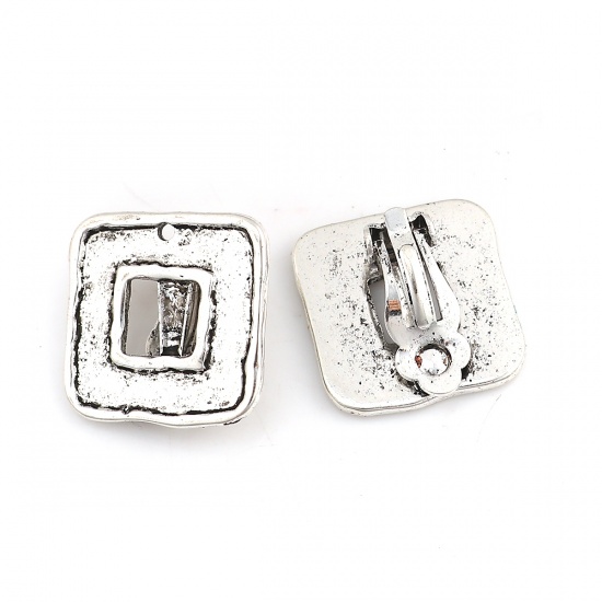 Picture of Zinc Based Alloy Lever Back Clips Earrings Findings Rectangle Antique Silver 20mm x 19mm, 4 PCs
