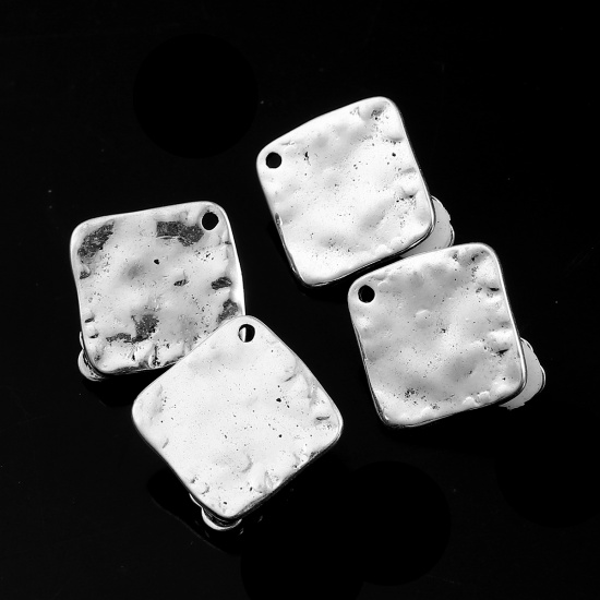 Bild von Zinklegierung Leverback Ohrringe Raute Antiksilber M/Öse 22mm x 21mm, 4 Stück