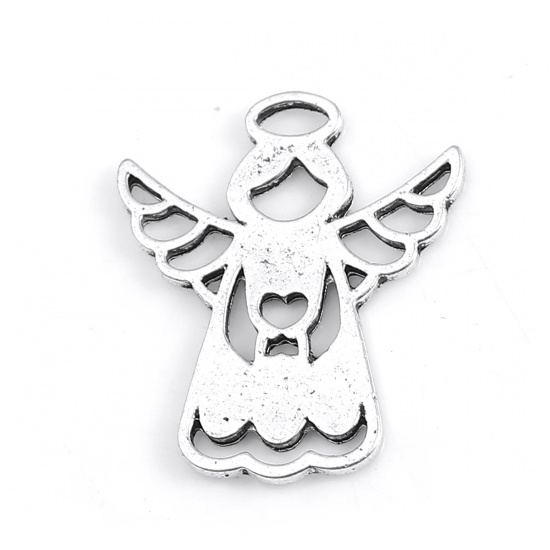 Picture of Zinc Based Alloy Charms Angel Antique Silver Color Heart 27mm(1 1/8") x 22mm( 7/8"), 20 PCs
