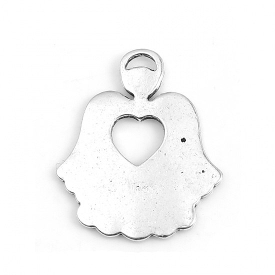 Picture of Zinc Based Alloy Charms Angel Antique Silver Heart 27mm(1 1/8") x 22mm( 7/8"), 10 PCs