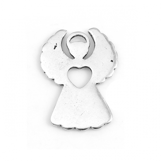 Изображение Подвески Ангел Античное Серебро Сердце 28мм x 20мм, 10 ШТ
