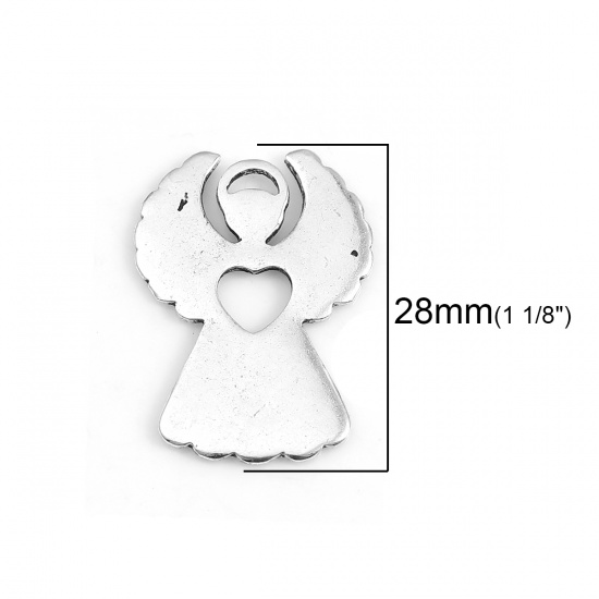 Picture of Zinc Based Alloy Charms Angel Antique Silver Color Heart 28mm(1 1/8") x 20mm( 6/8"), 10 PCs