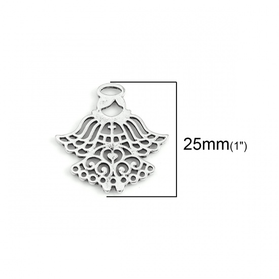 Picture of Zinc Based Alloy Charms Angel Antique Silver Color 27mm(1 1/8") x 25mm(1"), 20 PCs