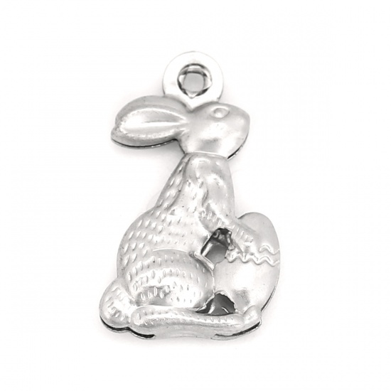 Picture of 316 Stainless Steel Charms Rabbit Animal Silver Tone 18mm( 6/8") x 11mm( 3/8"), 20 PCs