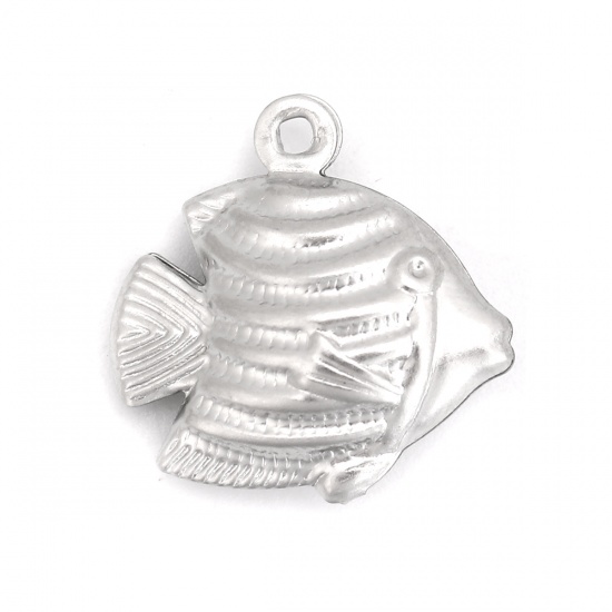 Picture of 316 Stainless Steel Ocean Jewelry Charms Fish Animal Silver Tone 18mm( 6/8") x 7mm( 2/8"), 20 PCs