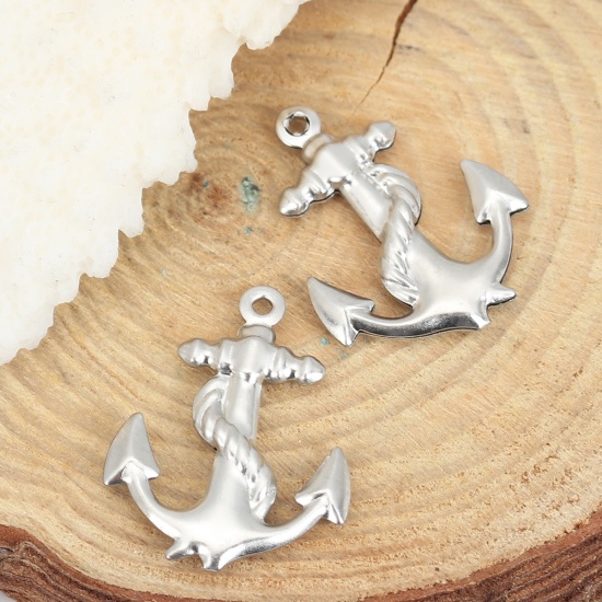 Picture of 316 Stainless Steel Charms Anchor Silver Tone 24mm(1") x 19mm( 6/8"), 20 PCs
