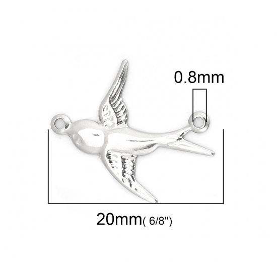 Picture of 316 Stainless Steel Connectors Swallow Bird Silver Tone 20mm( 6/8") x 17mm( 5/8"), 20 PCs