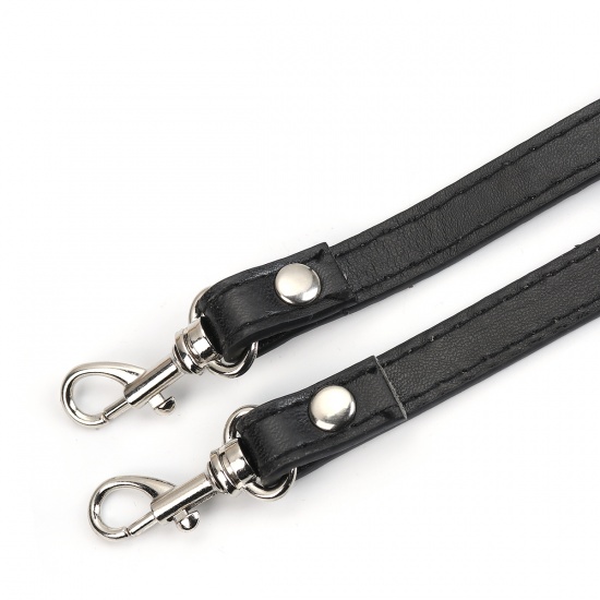 Picture of PU Leather Purse Replacement Shoulder Strap Belt Buckle Black Silver Tone 121cm(47 5/8")long, 12mm( 4/8") Wide, 1 Piece