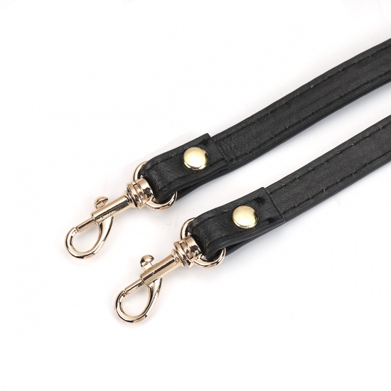 Picture of PU Leather Purse Replacement Shoulder Strap Belt Buckle Black Gold Plated 121cm(47 5/8")long, 12mm( 4/8") Wide, 1 Piece