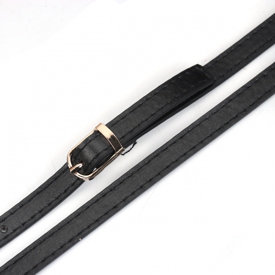 Picture of PU Leather Purse Replacement Shoulder Strap Belt Buckle Black Gold Plated 121cm(47 5/8")long, 12mm( 4/8") Wide, 1 Piece