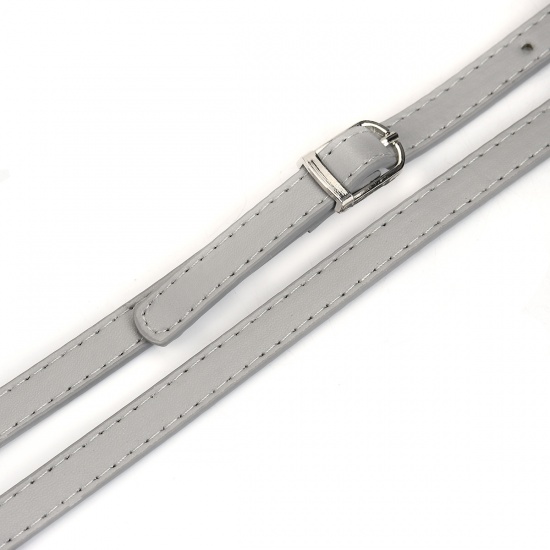 Picture of PU Leather Purse Replacement Shoulder Strap Belt Buckle Gray Silver Tone 121cm(47 5/8")long, 12mm( 4/8") Wide, 1 Piece