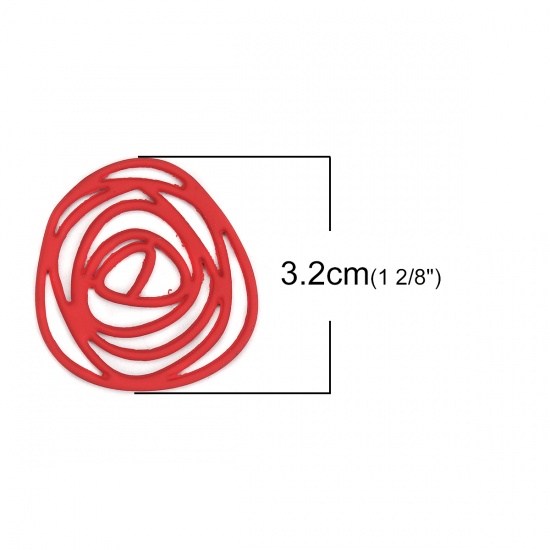 Picture of Zinc Based Alloy Connectors Irregular Red Rose Flower 32mm x 30mm, 10 PCs
