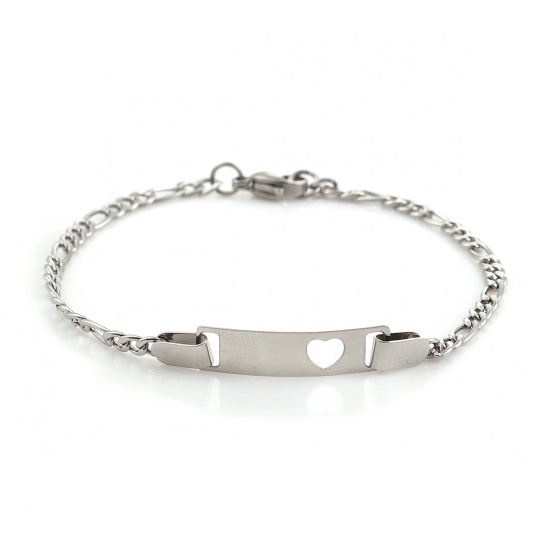 Picture of 304 Stainless Steel Bracelets Silver Tone Rectangle Heart 19cm(7 4/8") long, 1 Piece