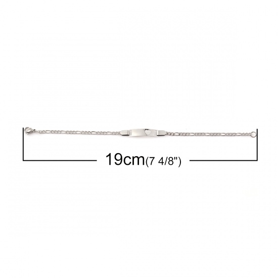 Picture of 304 Stainless Steel Bracelets Silver Tone Rectangle Heart 19cm(7 4/8") long, 1 Piece