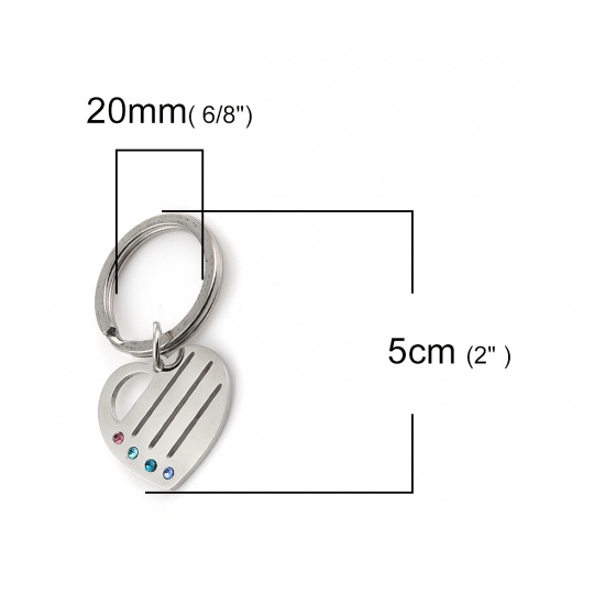 Immagine di Acciaio Inossidabile Anello Portachiavi Cuore Tono Argento 50mm x 25mm, 1 Pz