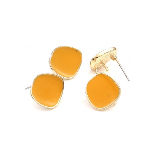Picture of Zinc Based Alloy Ear Post Stud Earrings Findings Irregular Gold Plated Ginger Enamel (W/ Open Loop) 15mm x 14mm, Post/ Wire Size: (21 gauge), 10 PCs