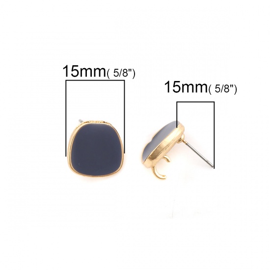 Picture of Zinc Based Alloy Ear Post Stud Earrings Findings Irregular Gold Plated Gray Enamel (W/ Open Loop) 15mm x 14mm, Post/ Wire Size: (21 gauge), 10 PCs