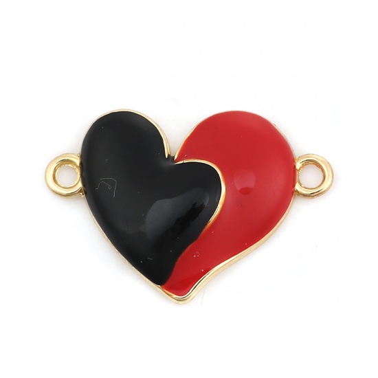 Picture of Zinc Based Alloy Connectors Heart Gold Plated Black & Red Enamel 29mm x 20mm, 10 PCs