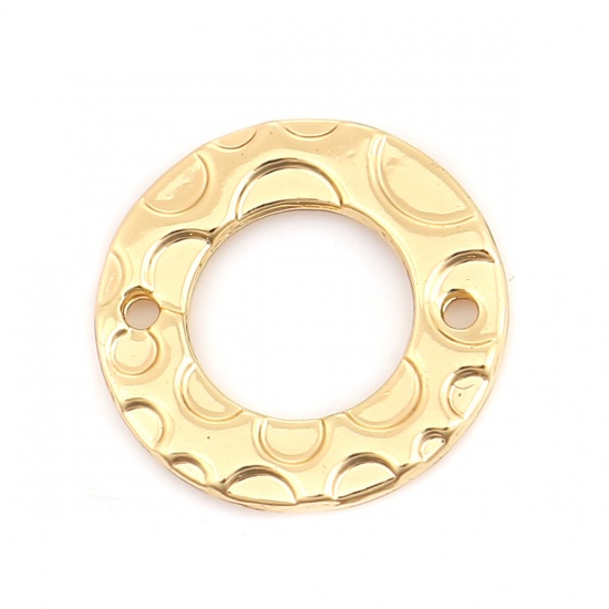 Bild von Zinklegierung Verbinder Ring Vergoldet mit Geschnitzt Muster 15mm D., 10 Stück