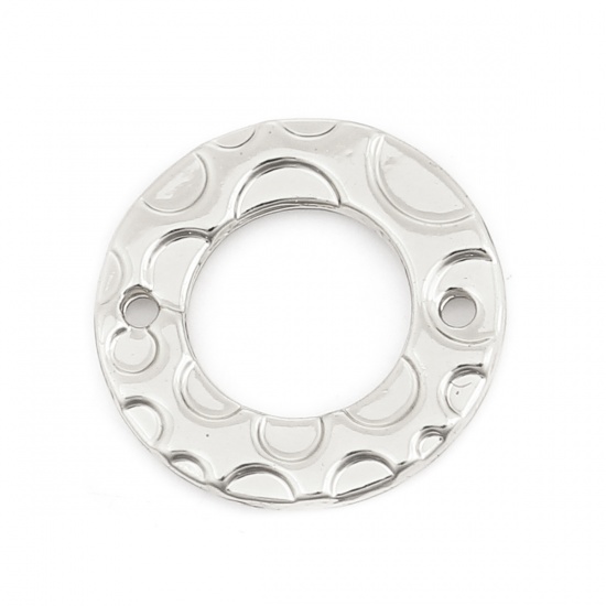 Bild von Zinklegierung Verbinder Ring Silberfarbe mit Geschnitzt Muster 15mm D., 10 Stück