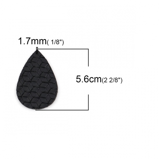 Picture of PU Leather Braided Pendants Drop Black 56mm(2 2/8") x 38mm(1 4/8"), 5 PCs