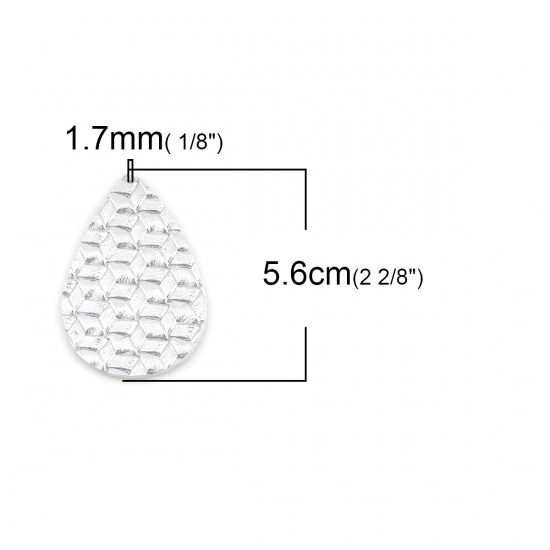 Picture of PU Leather Braided Pendants Drop Silver 56mm(2 2/8") x 38mm(1 4/8"), 5 PCs