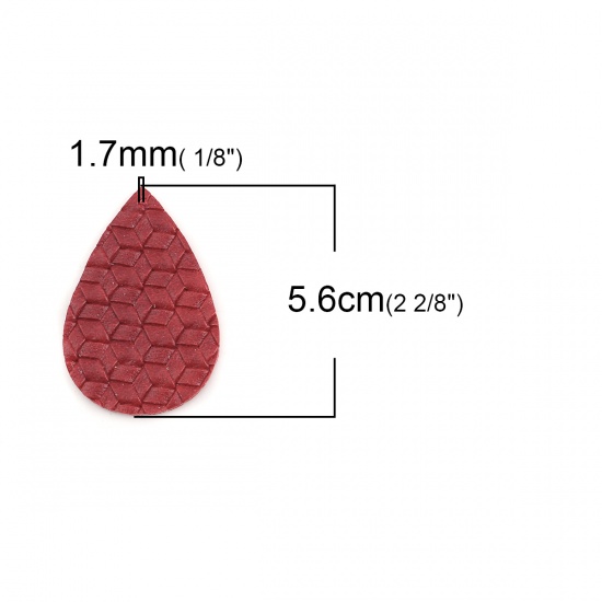 Picture of PU Leather Braided Pendants Drop Red 56mm(2 2/8") x 38mm(1 4/8"), 5 PCs