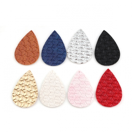 Picture of PU Leather Braided Pendants Drop Red 56mm(2 2/8") x 38mm(1 4/8"), 5 PCs