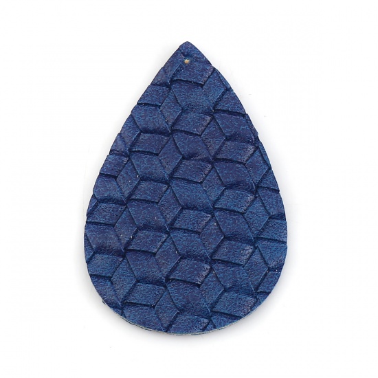 Picture of PU Leather Braided Pendants Drop Blue 56mm(2 2/8") x 38mm(1 4/8"), 5 PCs