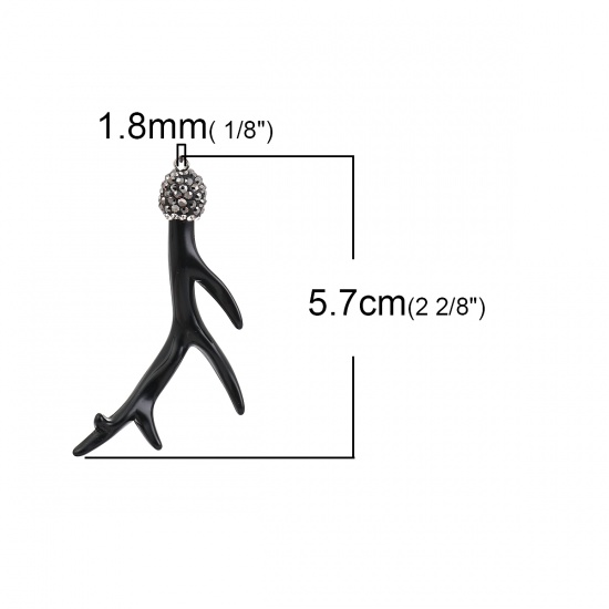 Immagine di Acrilato Serie di Micro Intarsio Ciondoli Corna Ramificate di Cervo Nero Trasparente Strass 57mm x 35mm, 2 Pz