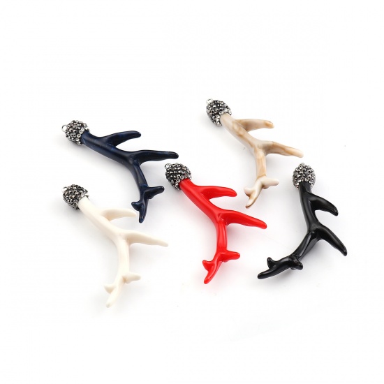 Picture of Acrylic Micro Pave Pendants Antler Black Clear Rhinestone 57mm x 35mm, 2 PCs