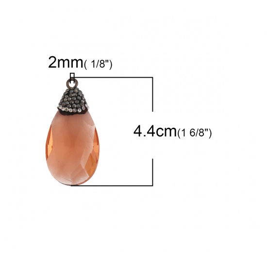 Picture of Glass Micro Pave Pendants Drop Brown Red Dark Gray Rhinestone Faceted 44mm(1 6/8") x 22mm( 7/8"), 1 Piece
